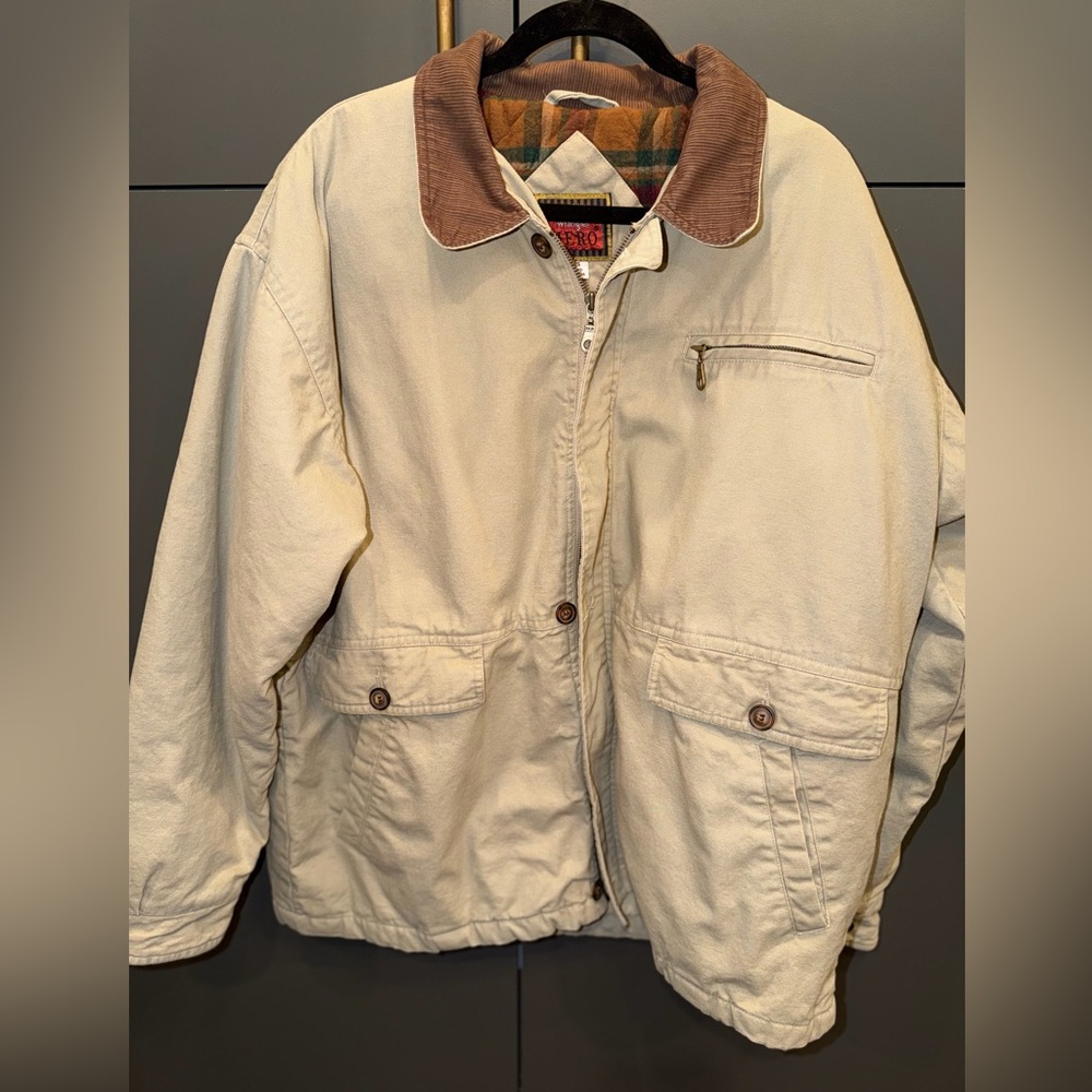 Wrangler Hero Canvas Workwear Jacket | Plaid Lined Corduroy Collar | XL - Picture 2 of 5